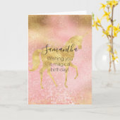 Gouden Blush Roze Magische Eenhoorn Kaart (Gele Bloem)