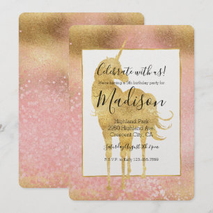 Gouden Blush Roze Magische Eenhoorn Verjaardag Kaart