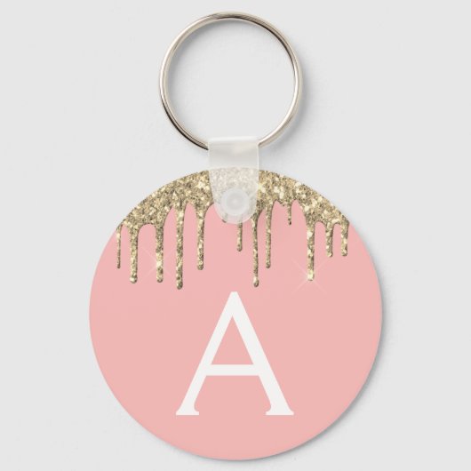 Gouden Blush Roze Meisjesachtig Glitter Monogram Sleutelhanger (Voorkant)