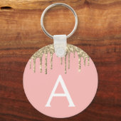 Gouden Blush Roze Meisjesachtig Glitter Monogram Sleutelhanger (Voorkant)