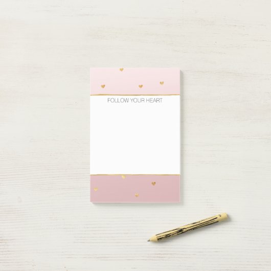 Gouden Blush Roze Ombre Harten Post-it® Notes (Op bureau)