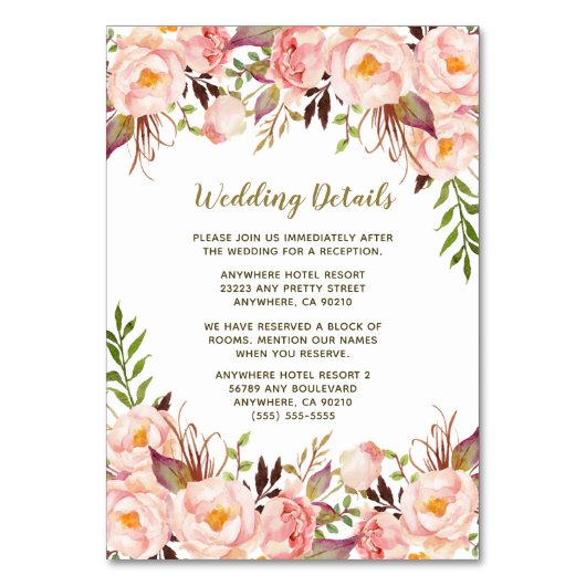 gouden blush roze pioen bruiloft invoegen Kaarten (Voorkant)