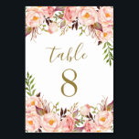 Gouden Blush Roze Pioen Trouwtafel Aantal Kaarten<br><div class="desc">Gold Blush Pink Peony Wedding Table Number Kaarten - heeft een prachtige tekstindeling van bedrukt donkergoud versierd met pioenen,  rozen en groen.</div>