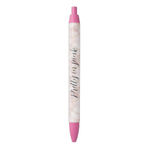 Gouden Blush Roze Rozenblaadjes Bloemig   Zwarte Inkt Pen