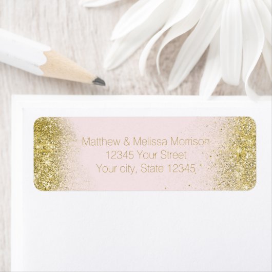 Gouden Blush Roze Sparkle Faux Glitter Gepersonali Etiket (Insitu)