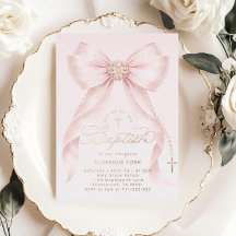 Gouden Blush Roze Strik Meisje Doop Christelijk