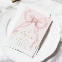 Gouden Blush Roze Strik Meisje Doop Religieus