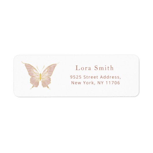 Gouden blush roze vlinder retour Adres Label (Voorkant)