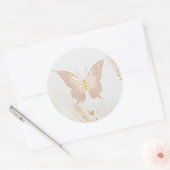Gouden blush roze vlinder ronde sticker (Envelop)