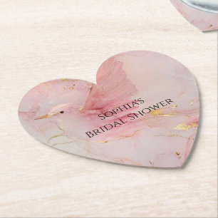 Gouden Blush Roze Vogels Bruiloft Kartonnen Onderzetters