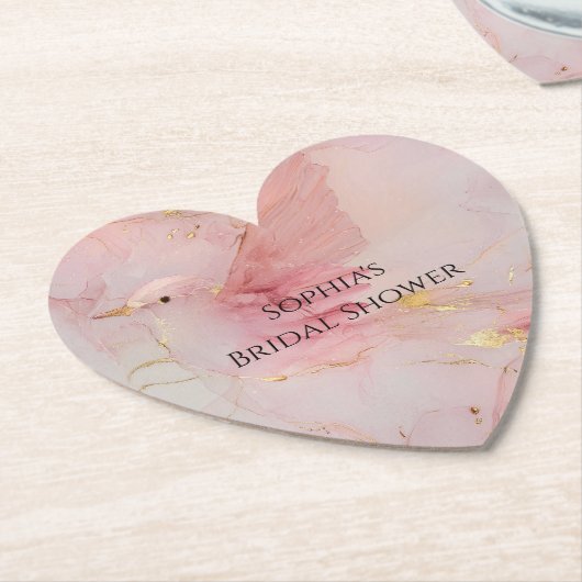 Gouden Blush Roze Vogels Bruiloft Kartonnen Onderzetters (Gekanteld)