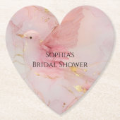 Gouden Blush Roze Vogels Bruiloft Kartonnen Onderzetters (Voorkant)