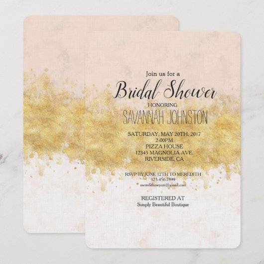 Gouden Blush Roze Waterverf Glam Kaart (Voorkant / Achterkant)