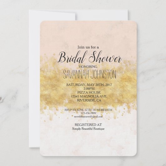 Gouden Blush Roze Waterverf Glam Kaart (Voorkant)