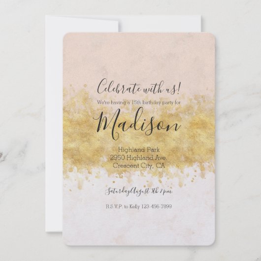 Gouden Blush Roze Waterverf Glam Kaart (Voorkant)