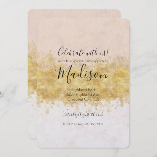 Gouden Blush Roze Waterverf Glam Kaart (Voorkant / Achterkant)