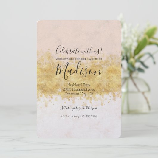 Gouden Blush Roze Waterverf Glam Kaart (Staand voorkant)