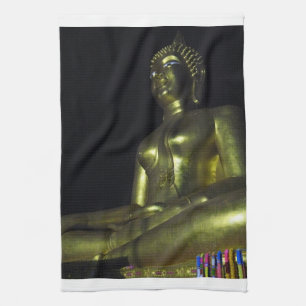 Gouden Boeddha bij nacht Theedoek