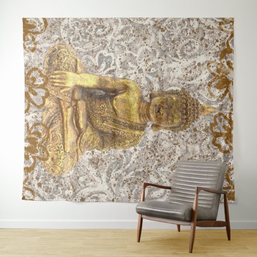 Gouden Boeddha Gouden Bloem Bloemen Wandkleed (In Situ (horizontaal))