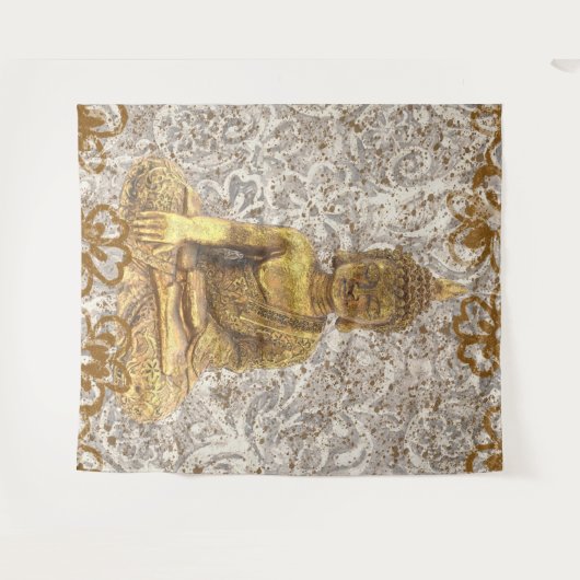 Gouden Boeddha Gouden Bloem Bloemen Wandkleed (Voorkant (horizontaal))