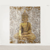 Gouden Boeddha Gouden Bloem Bloemen Wandkleed (Voorkant)