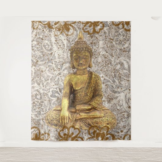 Gouden Boeddha Gouden Bloem Bloemen Wandkleed (Voorkant)