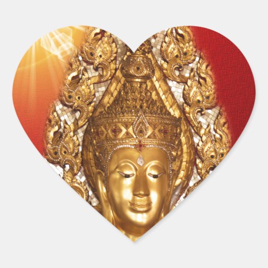 gouden boeddha in het rood hart sticker (Voorkant)