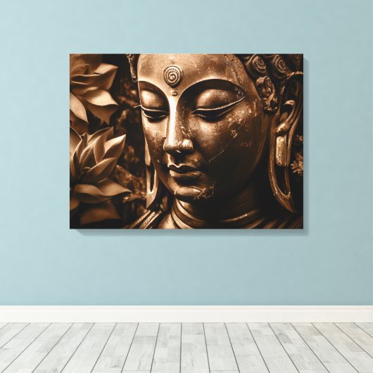 Gouden Boeddha Lotus Bloem Stretched Canvas Print (Insitu (Houten vloer))