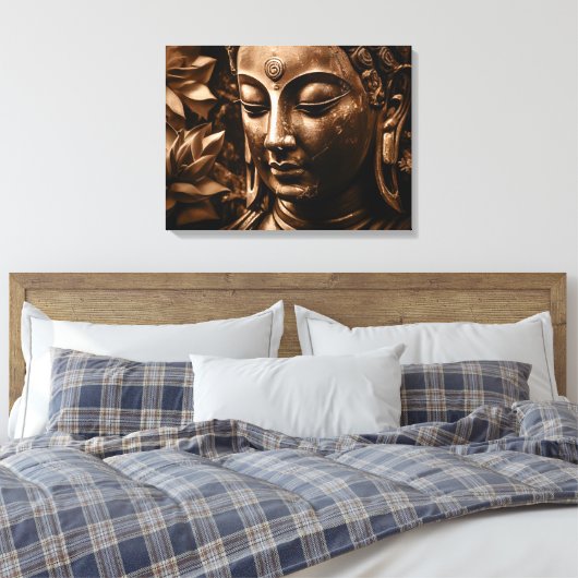 Gouden Boeddha Lotus Bloem Stretched Canvas Print (Insitu (Slaapkamer))