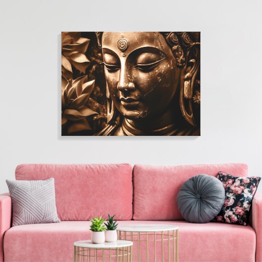 Gouden Boeddha Lotus Bloem Stretched Canvas Print (Insitu (Woonkamer))