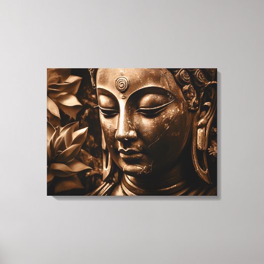 Gouden Boeddha Lotus Bloem Stretched Canvas Print (Voorkant)