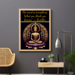 Gouden Boeddha mediteert in lotus. Poster