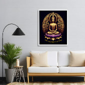 Gouden Boeddha mediteert in lotus. Poster