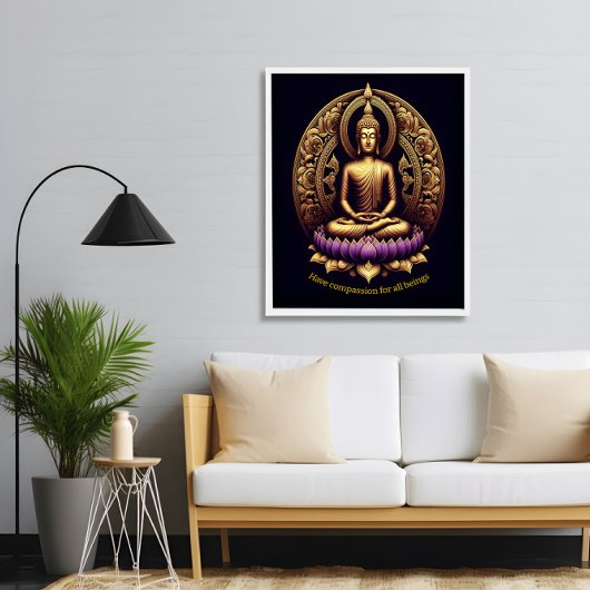Gouden Boeddha mediteert in lotus. Poster