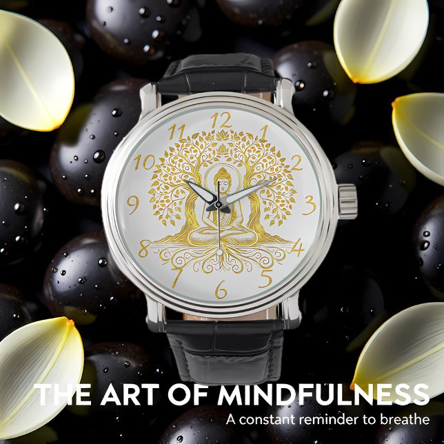 Gouden Boeddha mediteert tussen de bomen Horloge (Creator heeft geüpload)