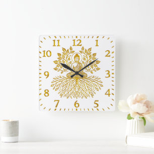 Gouden Boeddha omringd door Natuur. Vierkante Klok