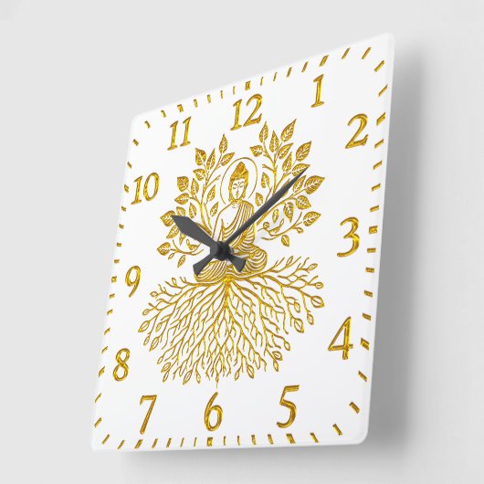 Gouden Boeddha omringd door Natuur. Vierkante Klok (Hoek)