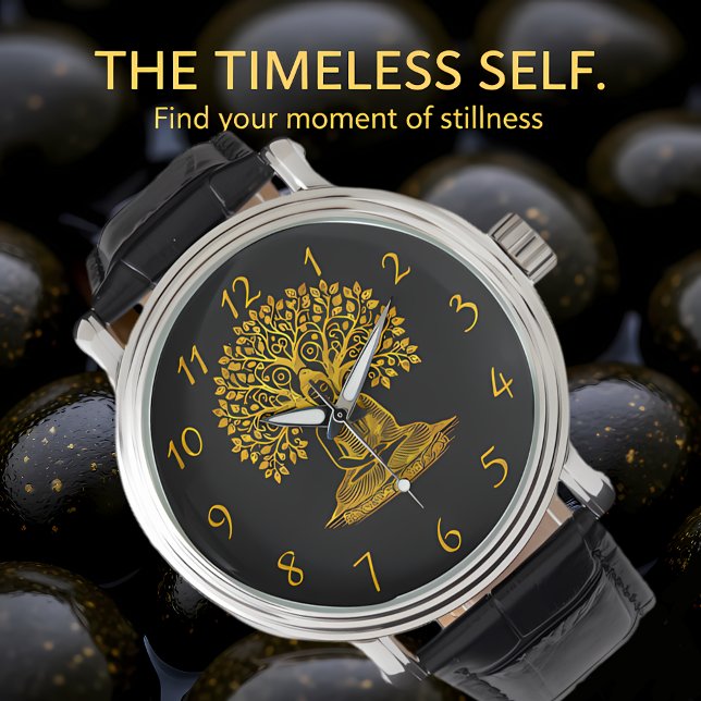Gouden Boeddha onder een boom in vreedzame meditat Horloge (Creator heeft geüpload)