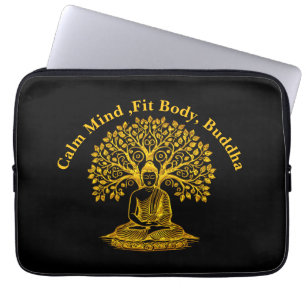 Gouden Boeddha onder een boom in vreedzame meditat Laptop Sleeve