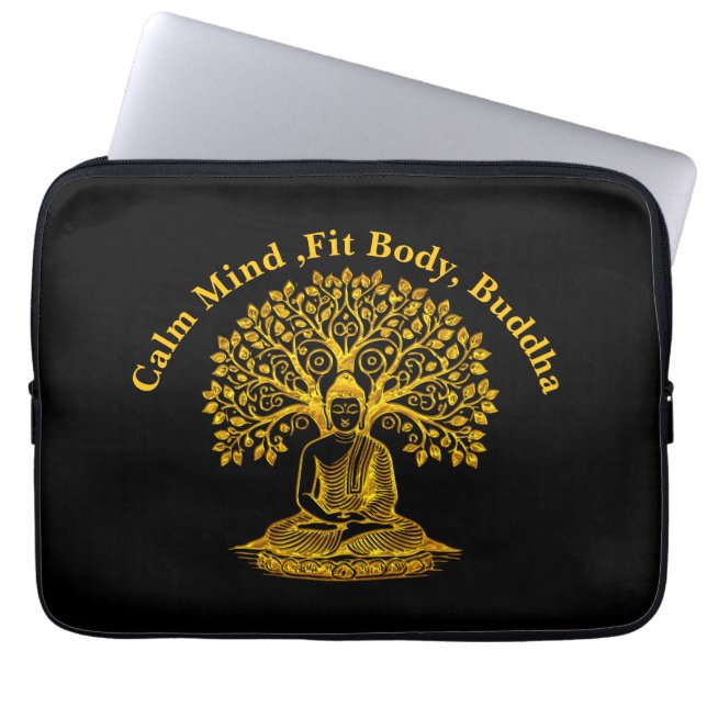 Gouden Boeddha onder een boom in vreedzame meditat Laptop Sleeve (Voorkant)