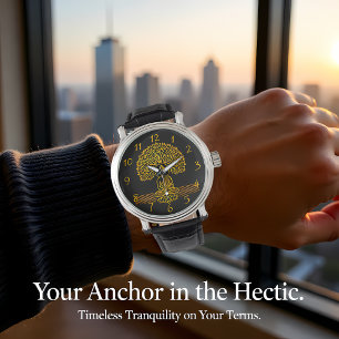 Gouden Boeddha onder een boom met lotusbloem Horloge