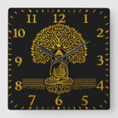Gouden Boeddha onder een boom met lotusbloem Vierkante Klok (Voorkant)