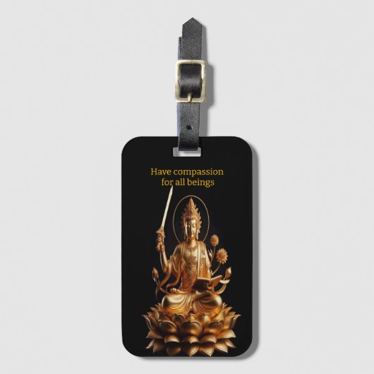 Gouden Boeddha op Lotus troon Bagagelabel (Voorkant (verticaal))