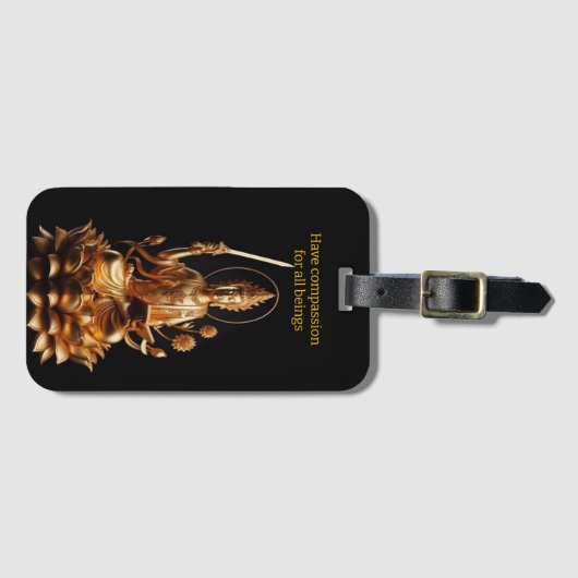 Gouden Boeddha op Lotus troon Bagagelabel (Voorkant (horizontaal))