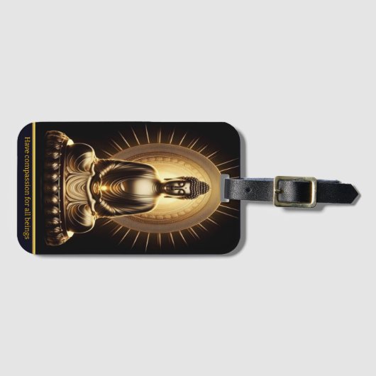 Gouden Boeddha straalt rust uit. Generatieve AI Bagagelabel (Voorkant (horizontaal))