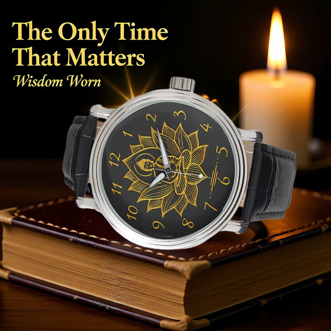 Gouden Boeddha te midden van bloeiende lotusbloeme Horloge (Creator heeft geüpload)