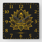 Gouden Boeddha te midden van bloeiende lotusbloeme Vierkante Klok (Voorkant)
