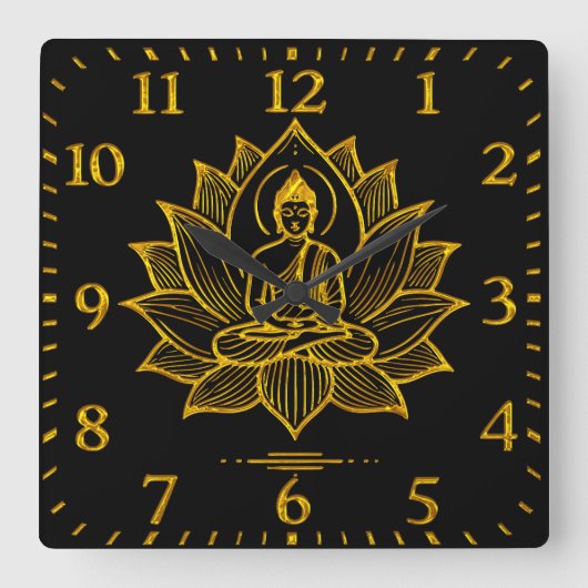 Gouden Boeddha te midden van bloeiende lotusbloeme Vierkante Klok (Voorkant)