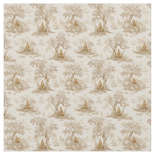 Gouden Boeddha Toile de Jouy Klassiek Patroon Stof (Close Up)