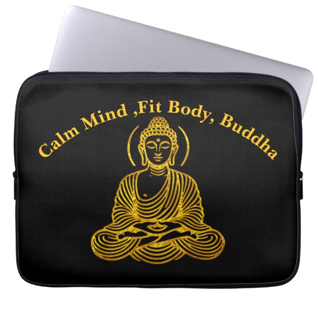 Gouden Boeddhabeeld in meditatie Laptop Sleeve (Voorkant)